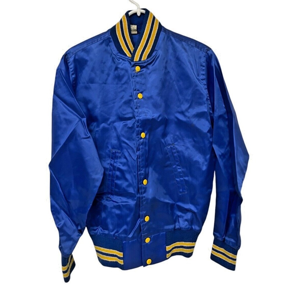 Vtg 80s Club‎ Paris Anchorage Alaska Jacket XS Blue Yellow Satin Grease Classic